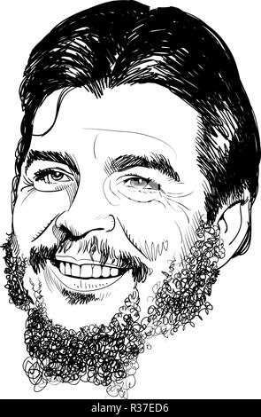 Ernesto Che Guevara portrait in line art. He was Argentine Marxist revolutionary, physician, author, guerrilla leader, diplomat and military theorist. Stock Vector