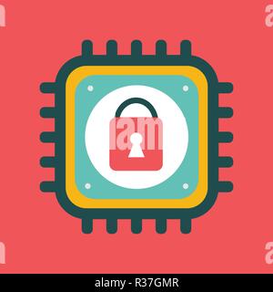Vector CPU icon with alert sign. Concept of cyber security and Meltdown and Spectre critical vulnerabilities in modern processors. Color flat image Stock Vector