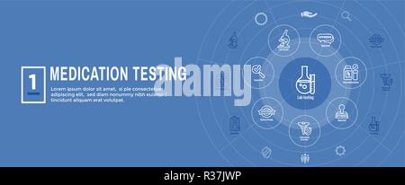 Drug Testing & Process Web Header Banner with Icon Set Stock Vector ...