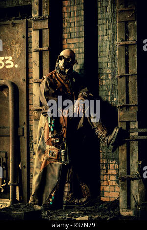 Steampunk man stands guard Stock Photo