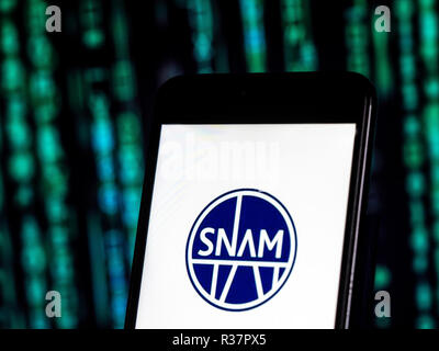 Snam Natural gas transmission company logo seen displayed on smart phone.  Snam S.p.A. is an Italian natural gas infrastructure company Stock Photo -  Alamy