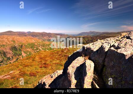 Borrowdale and Rosthwaite from Eagle Crag Stock Photo