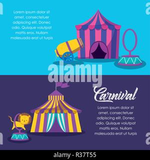 circus tents with cannon and ring vector illustration design Stock Vector