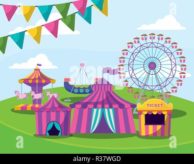 amusement park with tents circus vector illustration design Stock Vector