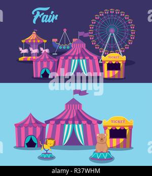 set circus tent and icons vector illustration design Stock Vector