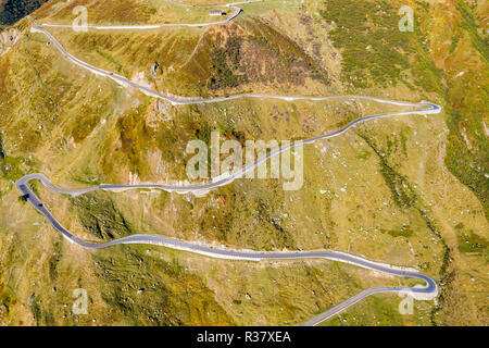Aerial view, winding pass road Furka Pass, Canton Uri, Switzerland Stock Photo