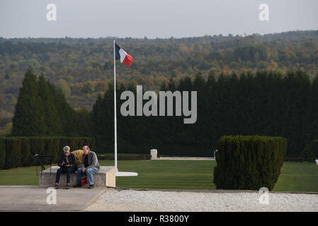 October 20, 2018 - Douaumont, France: The war cemetery monument of Douaumont, which hosts the remains of 130 000 soldiers, both French and German, who took part in the First World War. There are 15 000 crosses outside the monument with the names of French soldiers who died in the vicinity. La necropole et l'ossuaire de Douaumont, un monument imposant a la memoire des soldats ayant participe a la bataille de Verdun durant la Premiere Guerre mondiale. *** FRANCE OUT / NO SALES TO FRENCH MEDIA *** Stock Photo