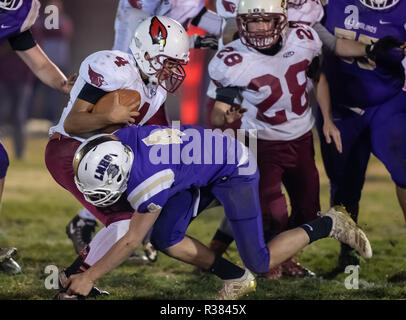 Football action with Big Valley vs. Los Molinos High School in Palo Cedro, California. Stock Photo