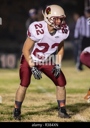 Football action with Big Valley vs. Los Molinos High School in Palo Cedro, California. Stock Photo