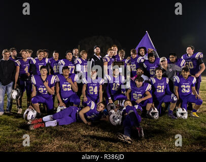 Football action with Big Valley vs. Los Molinos High School in Palo Cedro, California. Stock Photo