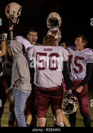 Football action with Big Valley vs. Los Molinos High School in Palo Cedro, California. Stock Photo