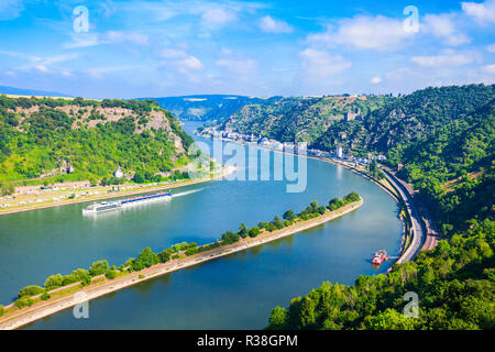 Lorelei mountain viewpoint near the St. Goarshausen town in Rhineland-Palatinate region, German Stock Photo