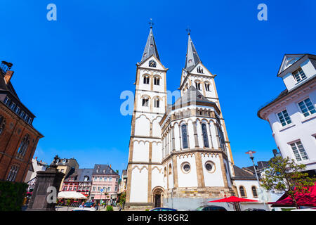 Saint Severus Church at the market square or marktplatz in Boppard. Boppard is the town in the Rhine Gorge, Germany. Stock Photo