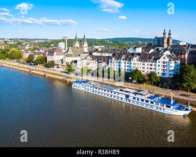 Koblenz old town aerial panoramic view. Koblenz is a city on the Rhine where it is joined by Moselle river. Stock Photo