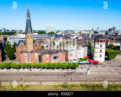 St. Lambertus Church and Schlossturm castle tower in aldstadt old town of Dusseldorf city in Germany Stock Photo