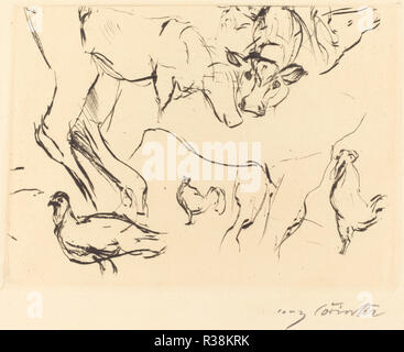 Animal Studies (Verschiedene Tierstudien). Dated: 1917. Dimensions: plate: 12.4 x 17.1 cm (4 7/8 x 6 3/4 in.)  sheet: 21.8 x 27.4 cm (8 9/16 x 10 13/16 in.). Medium: drypoint in black on laid paper. Museum: National Gallery of Art, Washington DC. Author: Lovis Corinth. Stock Photo