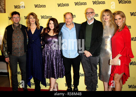 NEW YORK, NY - MARCH 19:  Graig Johnson, Laura Dern, Isabella Amara, Woody Harrelson, Daniel Clowes, Judy Greer and Cheryl Hines attend the 'Wilson' New York Premiere at the Whitby Hotel on March 19, 2017 in New York City.  (Photo by Steve Mack/S.D. Mack Pictures) Stock Photo