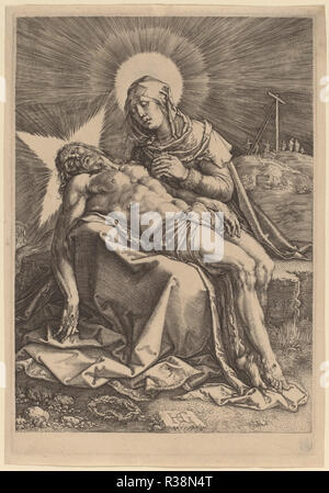 Pietà (The Sorrowing Virgin with the Dead Christ in Her Lap). Dated: 1596. Medium: engraving. Museum: National Gallery of Art, Washington DC. Author: Hendrik Goltzius. Stock Photo