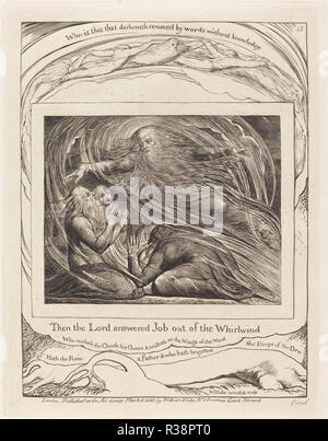 The Lord Answering Job out of the Whirlwind. Dated: 1825. Medium: engraving on India paper. Museum: National Gallery of Art, Washington DC. Author: William Blake. Stock Photo