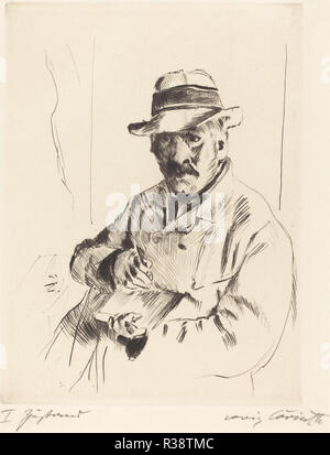 Self-Portrait in a Straw Hat (Selbstbildnis im Strohhut). Dated: 1913. Dimensions: plate: 23.6 x 17.7 cm (9 5/16 x 6 15/16 in.)  sheet: 29 x 21.9 cm (11 7/16 x 8 5/8 in.). Medium: drypoint. Museum: National Gallery of Art, Washington DC. Author: Lovis Corinth. Stock Photo