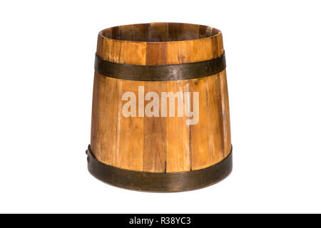 Old traditional wooden mug isolated on white background Stock Photo