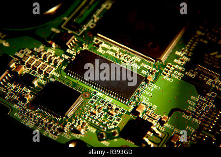 Cpu chipset on printed circuit board pcb with electronic components. close-up Stock Photo