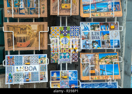 different souvenirs For Sale At Local Vendors in Alfama district, Lisbon, Portugal Stock Photo