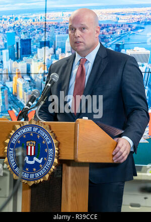 New York, NY, USA  - November 21, 2018: Acting Attorney General Matthew Whitaker delivers remarks to the Joint Terrorism Task Force at New York FBI field office Credit: lev radin/Alamy Live News Stock Photo