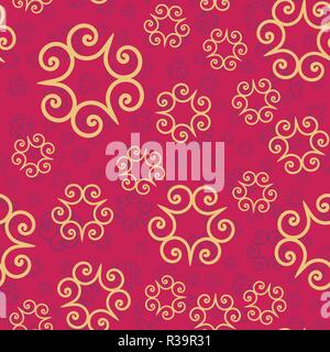 Vector seamless pattern with abstract yellow color ornament. Floral mandala pattern for printing on fabric or wrapping paper. Ornamental doodle endless background. Stock Vector