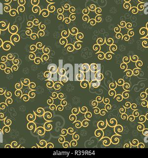 Seamless ornamental pattern or Vector decorative background with round floral geometric elements randomly spreaded about. Repeating geometric tiles indian mandala style. Boho, Persian or Arabic style motif. Stock Vector