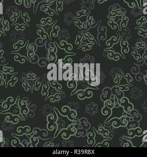 Dark Green pattern with mandalas. Vintage decorative elements spreading about the tile. Hand drawn tile in Ottoman style. Islamic, Arabic, Indian, Persian motif. Seamless Vector illustration. Stock Vector