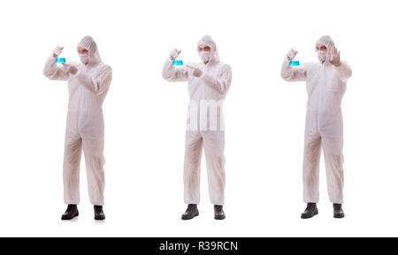 Chemist working with poisonous substances isolated on white background Stock Photo