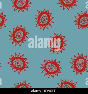 Doodle star with concentric circles inside chaotic seamless pattern Stock Vector