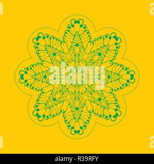 Mandala-star made of outlines on yellow color background Stock Vector