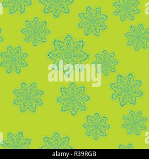 Stylized flowers seamless design on greenish background Stock Vector