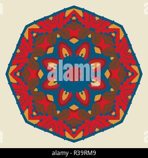 Ethnic seamless pattern in red Color. Abstract ornamental icon of ornamental arabian style flower design. Stock Vector