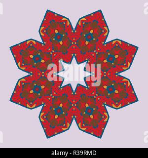 Ethnic icon symmetri pattern in red Color. Abstract ornamental icon of ornamental arabian style geometric flower design. Stock Vector