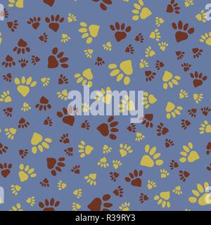 Many animal footprints seamless pattern. Vector background. Stock Vector
