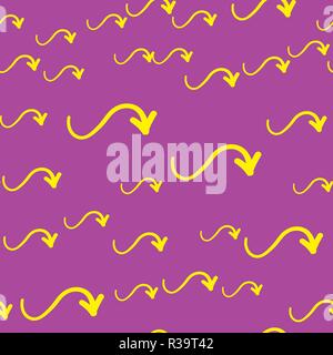 Vector abstract modern seamless pattern with bended arrows in yellow color on violet. Stock Vector