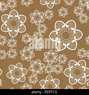Seamless patterns on light brown background. Vintage decorative element like flower or snowflake Hand drawn and spreaded around chaoticly. Islamic, Arabic, Indian, Ottoman motifs. Stock Vector