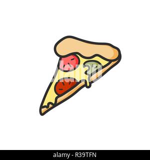 Cute slice of pizza drawing. Junk food. Vector isolated. Illustration. Stock Vector