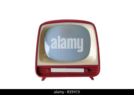 Plastic toy TV television isolated on a white background, close-up Stock Photo