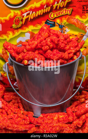 flamin' hot cheetos in bucket with bag Stock Photo - Alamy