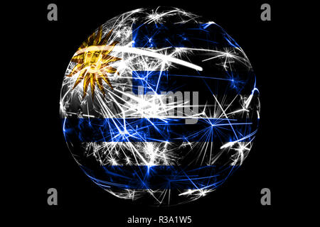 Abstract Uruguay sparkling flag, Christmas ball holiday concept isolated on black background Stock Photo