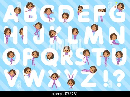 A set of women in sportswear designed with alphabet.Characters with fun expressions pose various poses.It's vector art so it's easy to edit. Stock Vector