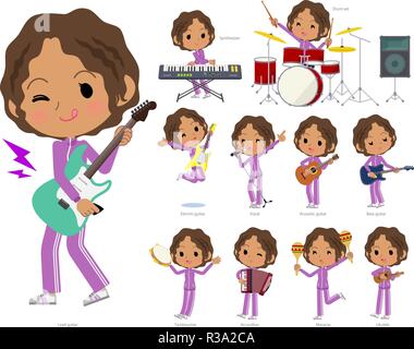 A set of women in sportswear playing rock 'n' roll and pop music.There are also various instruments such as ukulele and tambourine.It's vector art so  Stock Vector