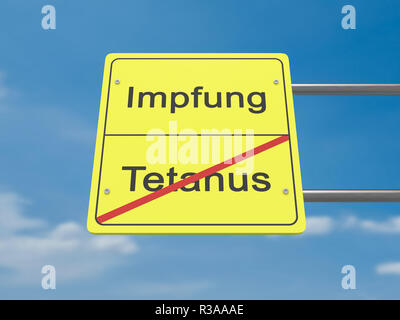 Health Concept Road Sign: Impfung und Tetanus, Meaning Vaccination And Tetanus In German Language, 3d illustration Stock Photo