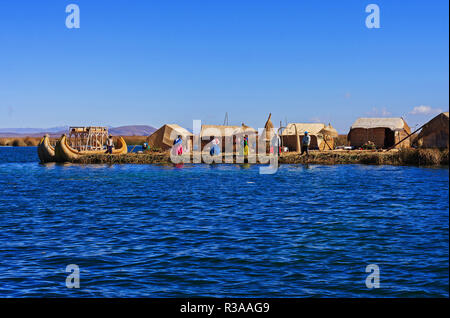 Uros floating island on Lake Titicaca, Puno, Peru Stock Photo