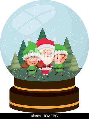 elf couple with santa claus crystal ball avatar character Stock Vector