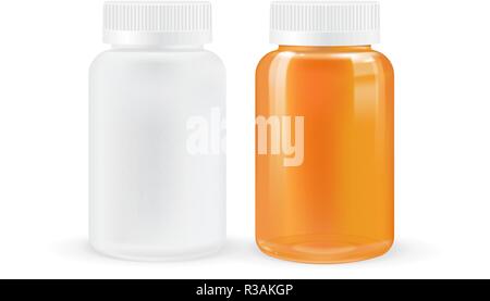 White and brown plastic bottles for pills Stock Vector